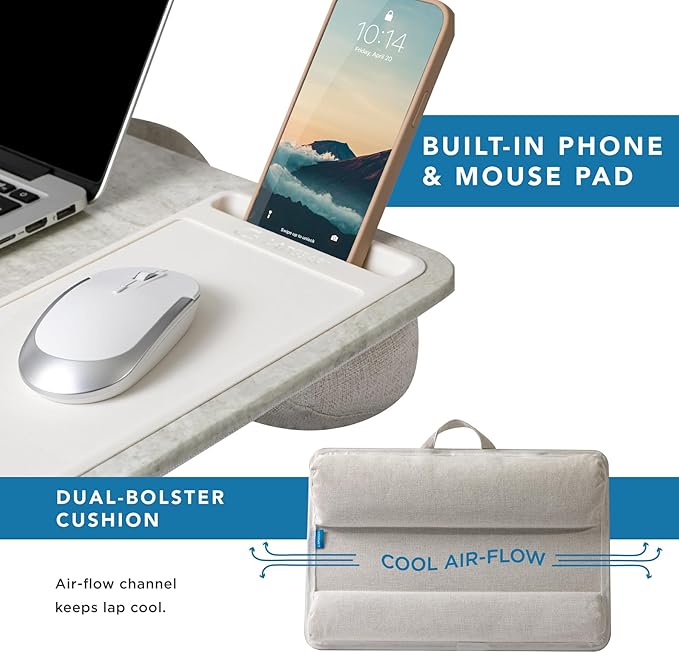 LAPGEAR Home Office Pro Lap Desk with Wrist Rest, Mouse Pad, and Phone Holder - Taj Mahal Marble - Fits up to 15.6 Inch Laptops - Style No. 91601