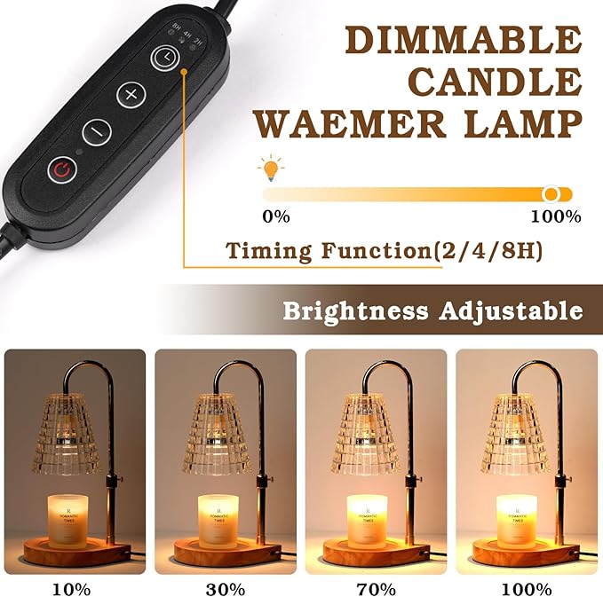Candle Warmer Lamp with Timer, Glass Candle Lamp Warmer, Birthday Gifts for Women Mom Her, Dimmable Lamp Candle Warmer for Jar Candles, Adjustable Candle Light for Bedroom Decor, Living Room Decor