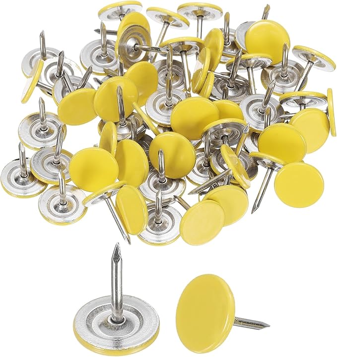 uxcell 150Pcs Upholstery Tacks, 11mmx13mm Flat Head Thumb Tack Decorative Furniture Nails Push Pins for Furniture Sofa Headboards, Yellow