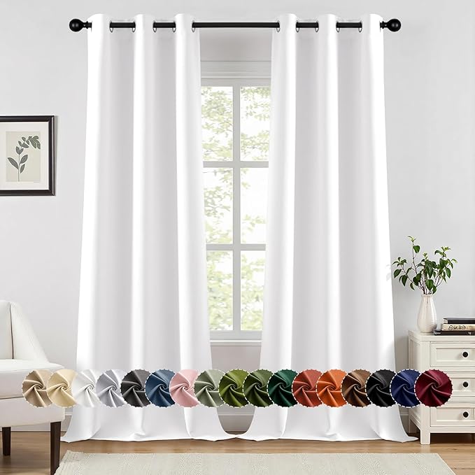 MIULEE Pure White Curtains for Bedroom Living Room 90 Inches Long 2 Panels, Thermal Insulated Room Darkening Drapes Grommet Top Noise Reducing Window Treatments 40x90 Inch
