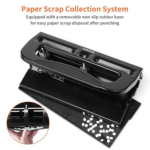 XOOL 3 Hole Punch, Heavy Duty Metal Hole Puncher for 2 or 3 Holes, 9/32" 7mm Hole Diameter, 40-Sheet Capacity, Adjustable Hole Spacing, Non-Slip Base for Office & School