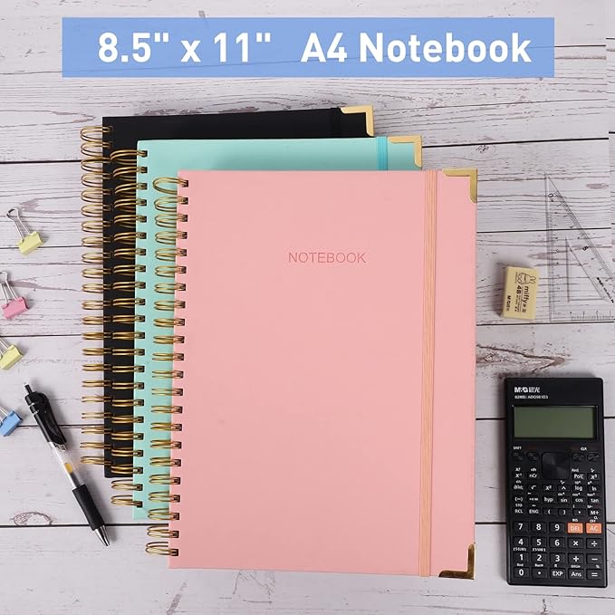 Spiral Notebook, College Ruled Notebook Journal, 8.5” x 11”, 300 Pages Leather Writing Journal for Women Men, A4 Hardcover Notebook for Work School, 24pcs Index Tabs, Teal