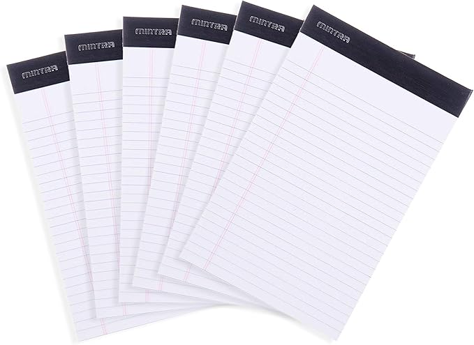 Mintra Office Legal Pads - ((BASIC WHITE 6pk, 5in x 8in, NARROW RULED))