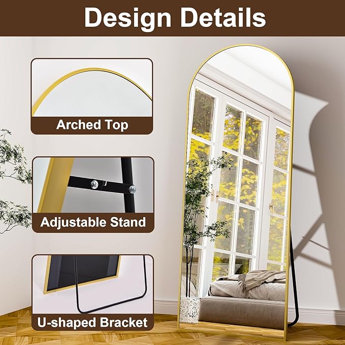 21" x 64"Arched Full Length Mirror - Wall Mounted Floor Mirror- Aluminum Alloy Frame Full Body Mirror for Bathroom Living Room Bedroom and Entryway Gold