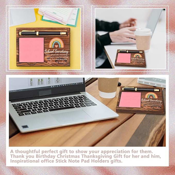 School Secretary Sticky Note Holder, Thank You School Secretary Gifts, School Secretary Appreciation Gifts, School Secretary Office Decor Self-Stick Note Pad Holders YB368