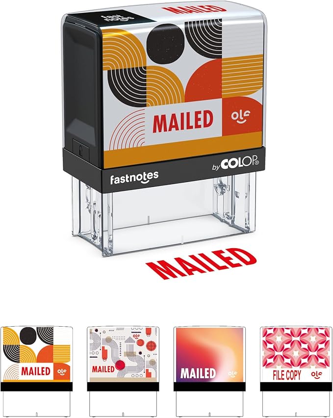 Fastnotes MAILED Self-Inking Rubber Stamp by COLOP - Great for Office Documents, Notary, Warehouse, Accounting Paperwork, Business, and Legal Documentation - Red Ink (MAILED- Red)