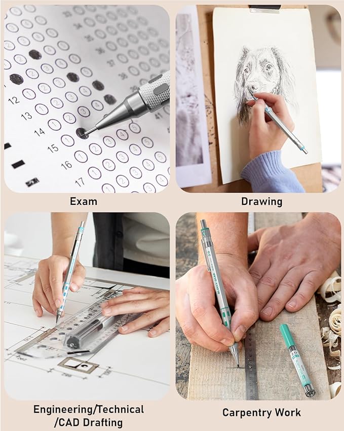 Nicpro Blocky Gear Metal Mechanical Pencil Set with Leather Case, 40PCS Art Drafting Pencil 0.5, 0.7, 0.9 & 2mm Lead Pencil with 352PCS (HB 2H 4H 2B 4B 6B Color) Lead Refills for Sketching Drawing