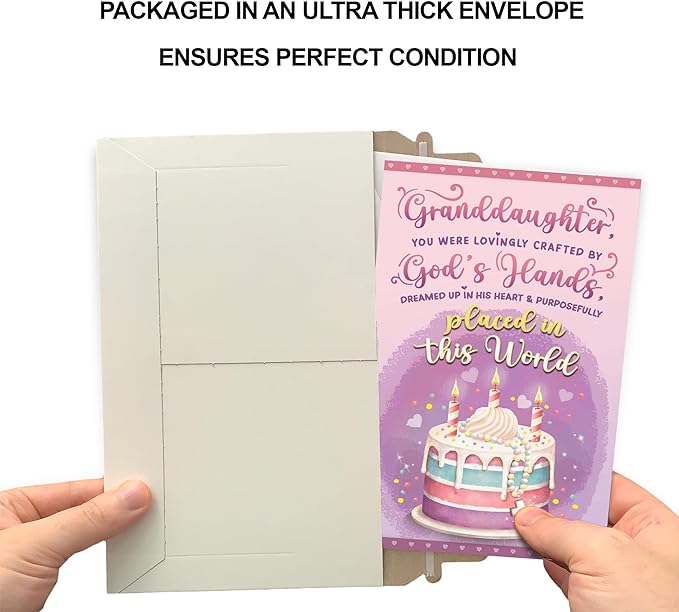 Prime Greetings Religious Birthday Card For Granddaughter, Made in America, Eco-Friendly, Thick Card Stock with Premium Envelope 5in x 7.75in, Packaged in Protective Mailer
