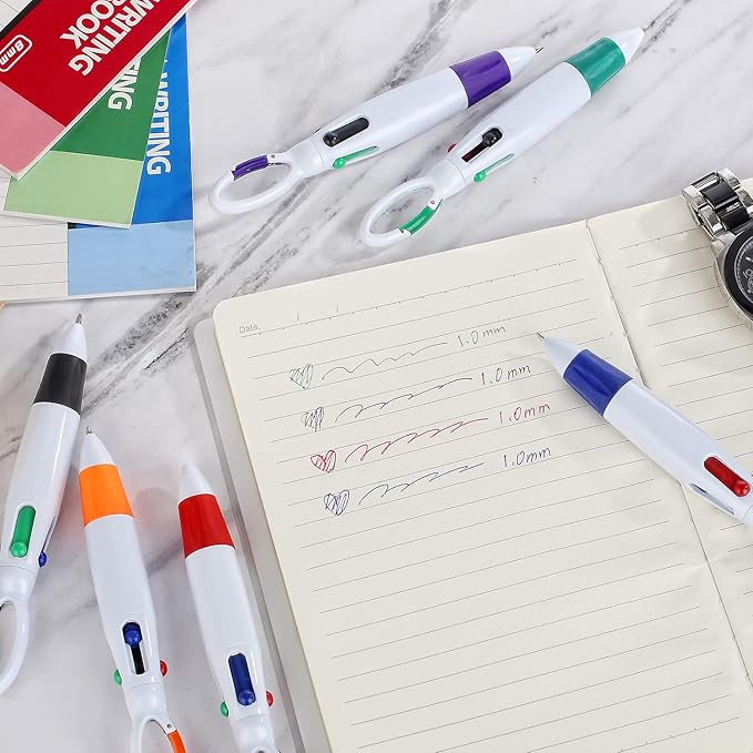 Retractable Shuttle Pens, 12 Count 4-in-1 Multicolor Ballpoint Pens 1.0mm Retractable Pens with Carabiner Clip Ballpoint Gift Pens for Office School Supplies Students Adults Kids Nurses