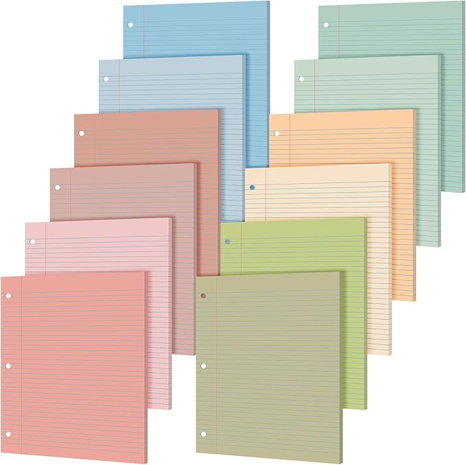PerKoop 600 Sheets Colored Loose Leaf Paper 8.5" x 11" college ruled Lined 3 Hole Punched notebook Filler Paper for 3 Ring Binders Office School Supplies (Earthy Color)