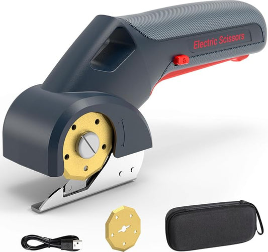 2025 NEW 4V Cordless Electric Scissors, Cardboard Cutter with 2 Titanium Blade, Safety Lock & Extra Blade, Rotary Cutter for Cardboard,Fabric,Plastic, Gifts for Men&Women - Light Grey