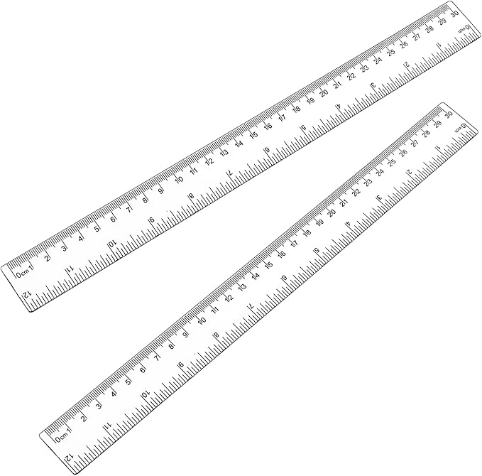Koogel 2PCS Plastic Clear Rulers, 12 inch Transparent Plastic Straight Rulers with Centimeters and Inches, Measuring Tool for Student Kids School Office Home