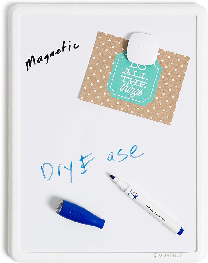 U Brands Contempo Magnetic Dry Erase Board Kit, 8.5”x11”, White Modern Frame, includes 4 Markers and Magnet