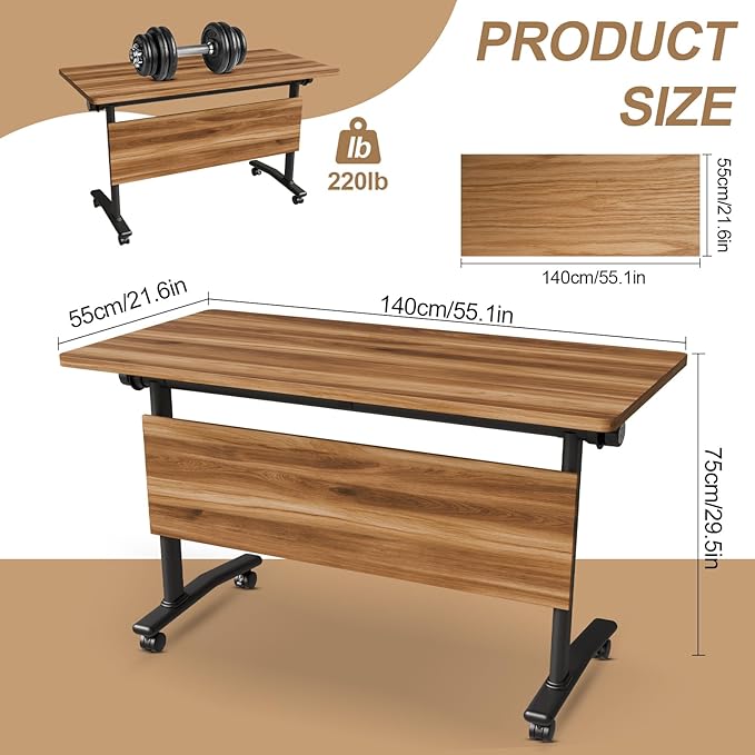 Conference Room Table with Flip-Top Design for Dynamic Meetings, Business Table Computer Desk with Heavy-Duty Frame,Foldable Seminar Meeting Tables for Home Office (4, C, 55.1IN)