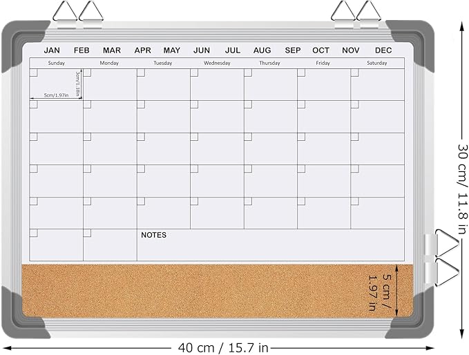 EAONE 16x12 in Double Side Whiteboard Calendar & Cork Board Combo for Wall, 3 in 1 Magnetic Dry Erase Whiteboard Monthly Calendar and Bulletin Board with Aluminum Frame for Home Office Kitchen