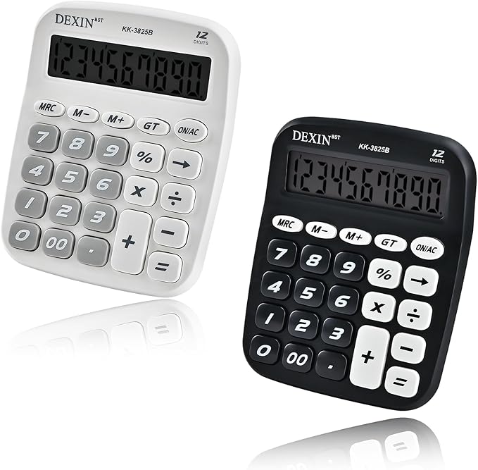 2Pack Cute Calculators Desktop, 12 Digit Basic Calculator with Big Buttons, Aesthetic Desk Accessories Large LCD for Office School Supplies (Black & White)