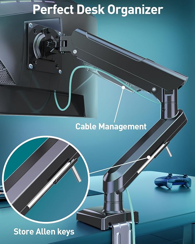 Single Monitor Desk Mount, 13-32 inch Adjustable Gas Spring Monitor Arm, Computer Monitor Stand Holder with Clamp and Grommet Base, Fits 4.4 to 22lbs Screens, VESA Mount Bracket, Black, Freelift Pro