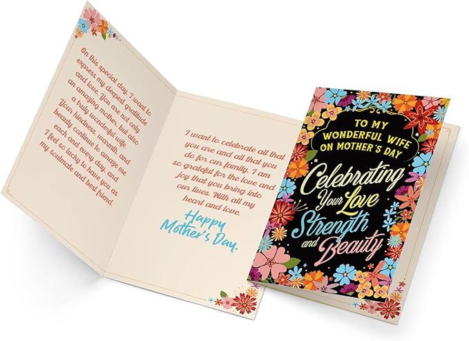 Prime Greetings Mother's Day Card, Made in America, Eco-Friendly, Thick Card Stock with Premium Envelope 5in x 7.75in, Packaged in Protective Mailer… (Wife)