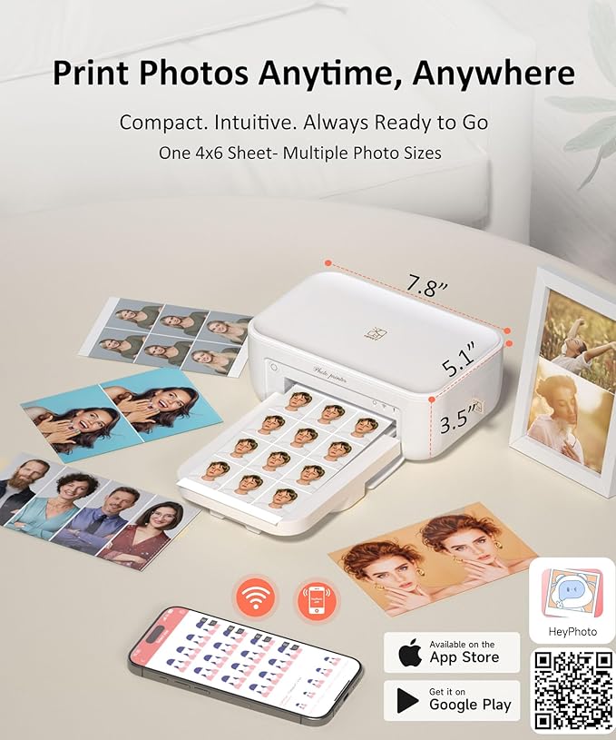 CP4100 4x6 Photo Printer with 108 Sheets & 2 Ribbons, Full-Color Thermal Dye Sublimation Wi-Fi Printing, Portable Instant Picture Printer for iPhone/Android, AR Video, Fun App, Home Use, White