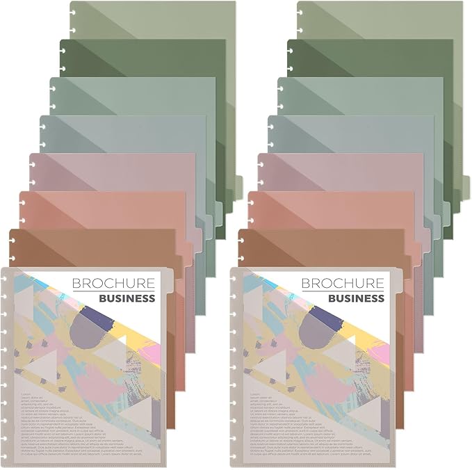 2Set 8 Tab Discbound Notebook Dividers with Pockets Letter Size Disc Planner Pocket 8.5 x 11 Plastic Binder Disc Bound Notebook Divider for School Office Subject Document Discbound System