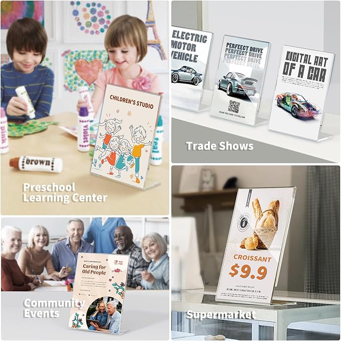 NIUBEE Slanted Back Acrylic Sign Holder 8.5 x 11 Inches, Clear Plastic Sign Holder Paper Display Table Stand for Office, Store, Restaurant (3 Pack)