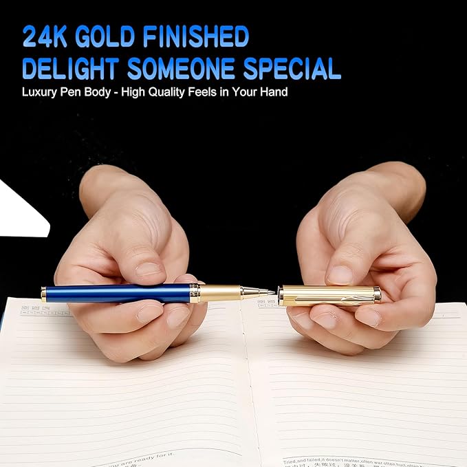 Nice Rollerball Pens with Real 24K Finish- Fancy Roller Ball Point Pens for Writing Journaling Note Taking Signature, Luxury Pen for Men Women Writers Christmas Graduation Gifts