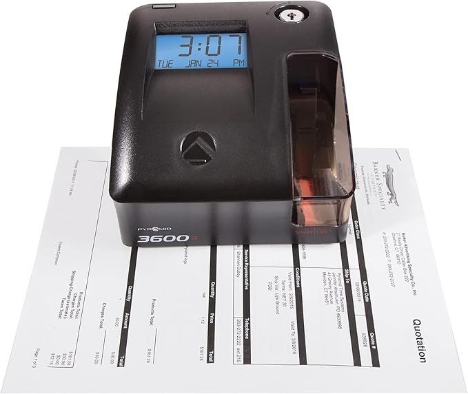 Pyramid Time Systems - 3600SSK1 Smart SiteTime Clock and Document Stamp with SmartSite LED Alignment and Tri-View Window - Includes 125 Time Cards, Time Card Rack, Ribbon, 2 Security Keys