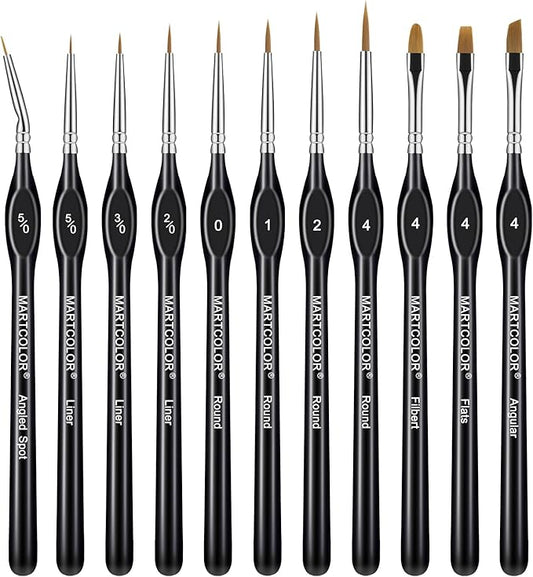 Detail Paint Brush Set,11pcs Miniature Paint Brushes for Fine Detailing, Art Painting, Micro Paint Brush Set for Acrylic, Watercolor, Oil, Paint by Number, Citadel, Figurine, Models, 40k