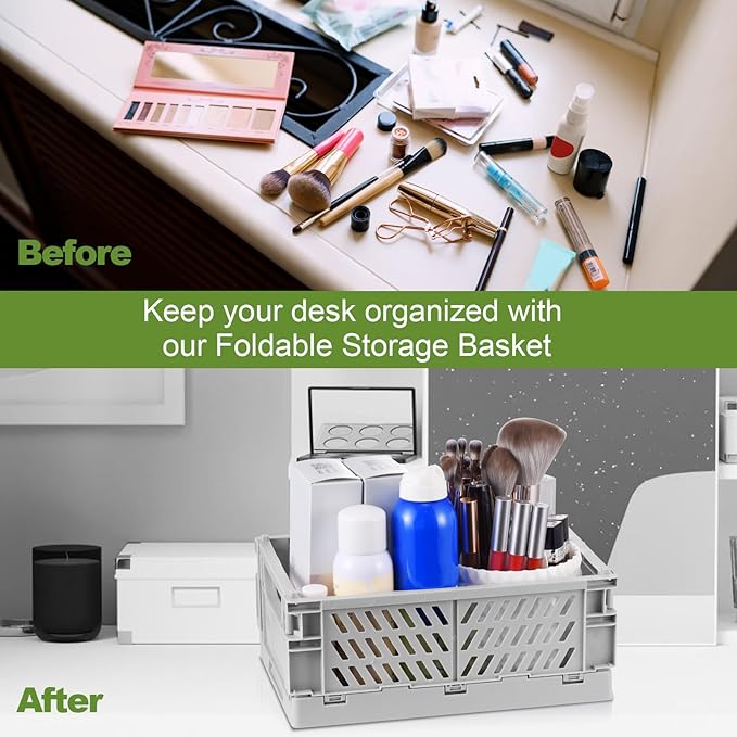 4-Pack Small Pastel Plastic Storage Baskets, Collapsible Crates for Organizing, Space-Saving Mini Bins for Classroom, Kitchen, Office, Bedroom (Blue, 9.8" x 6.5" x 3.8")