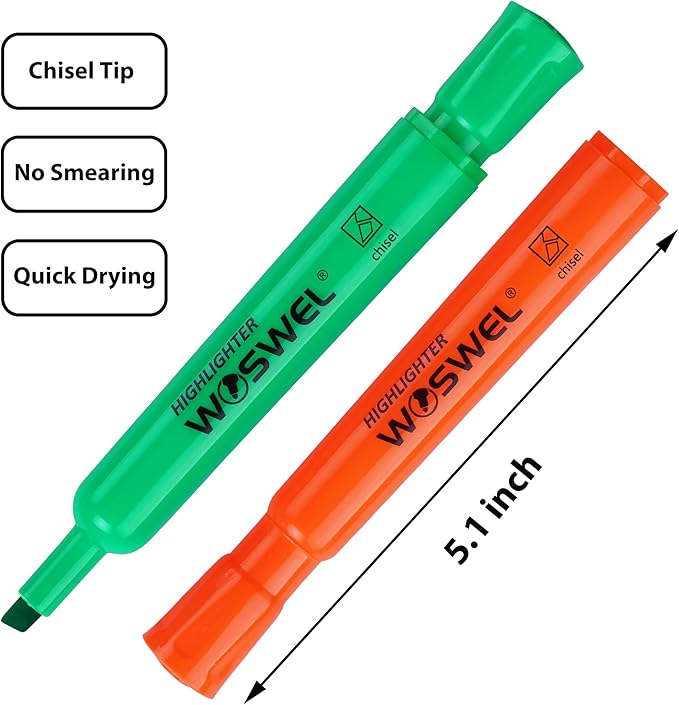 Highlighters Bulk, 72 Pack Tank Style Highlighters Assorted Fluorescent Colors Set, 6 Bright Colors Chisel Tip Highlighter Markers for Kid and Adult Coloring, Highlighting as School Supplies