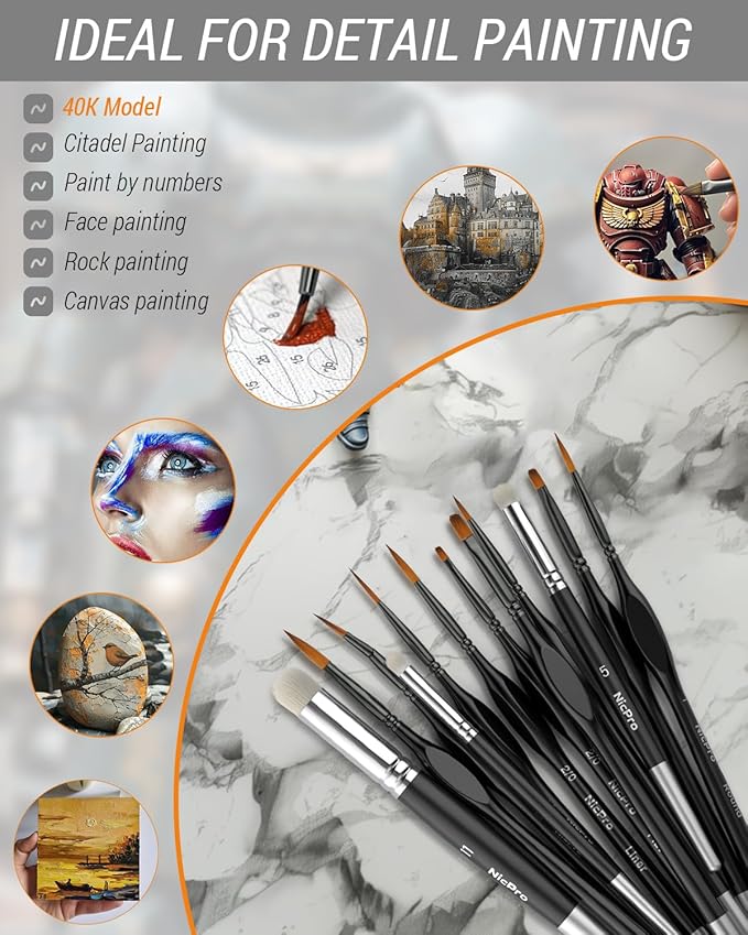 Nicpro Miniature Paint Brushes Drybrush - 21PCS Model Paint Brush Set for Acrylic Watercolor, Detail Paint Brush Dry Brush for 40k Model, Miniature Painting, Citadel, DND Miniatures - with Container