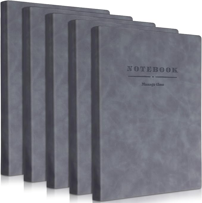 SATINIOR 5 Pack A4 Notebooks Large Journal 360 Pages Leather Softcover Hardcover Notebooks Thick Paper Lined Notepad for Office School Business Note Taking Writing, 8.5'' x 11''(Gray)