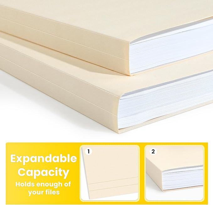 SUNEE Manilla Folders Letter Size (8.5 x 11 inches),100 Per Box, 1/3 Cut Tab for Easy Labeling and Organization, Durable Standard Paper for Home, Office, School Filing