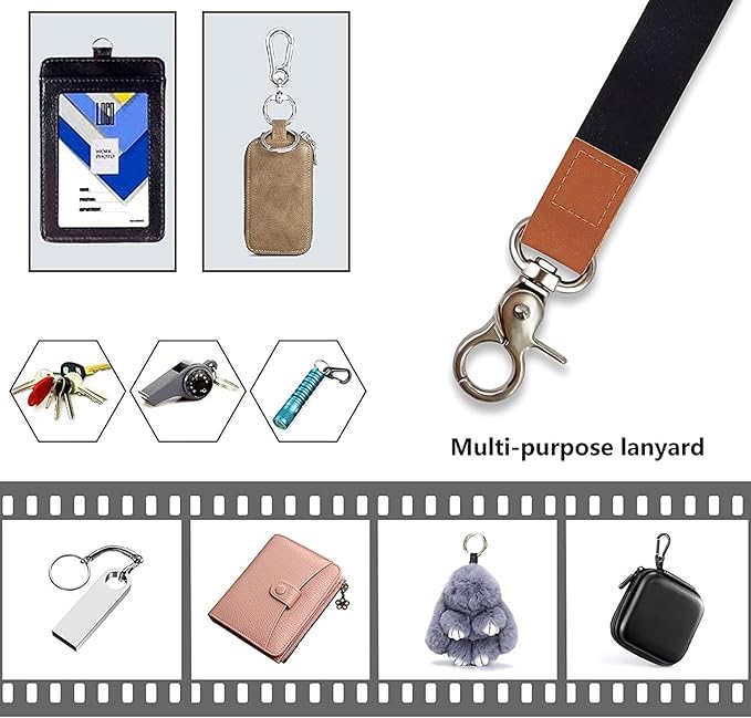Lanyard, Long Neck Lanyard Key Lanyard, Id Badge Lanyard for Women and Men, Cute Cool Lanyard Strap for Car Keys, Card Holder, Whistle, Keychain, Wallet(Dark Brown)