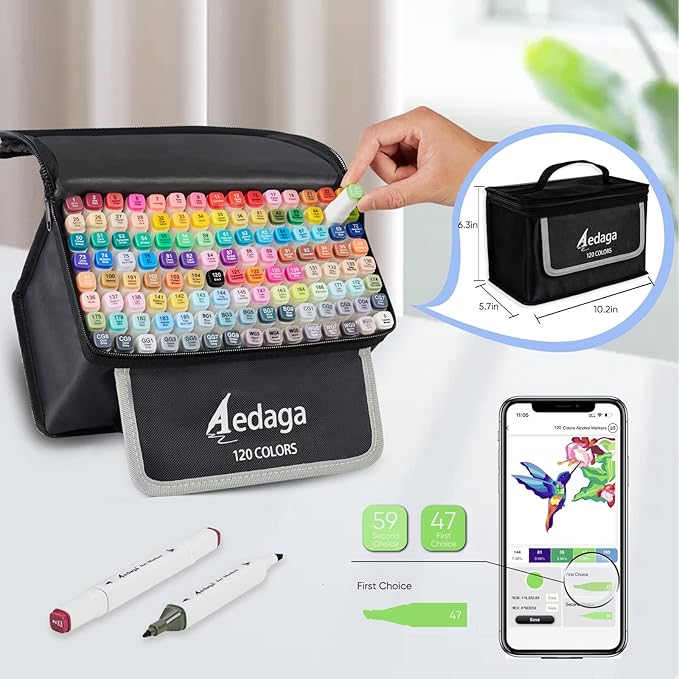 YHC 120 Colors Alcohol Markers for Artists, Free APP for Coloring, Dual Tips Alcohol-Based Markers for Drawing,Painting and Sketching, Great Gift Idea for Kids and Adults