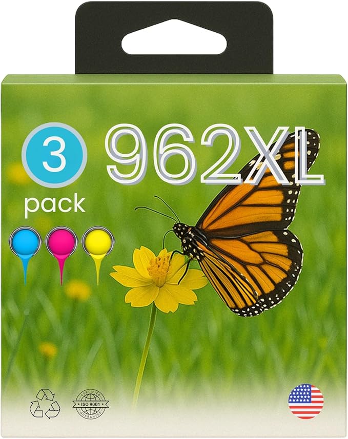 AMAZINK 3 Pack Compatible Inkjet Cartridges Pack 962XL. Includes Cyan, Magenta and Yellow Cartridges. Works Well with Officejet pro 9015e, 9025e, 9010, 9020, 9012, 9013, 9014 Printers