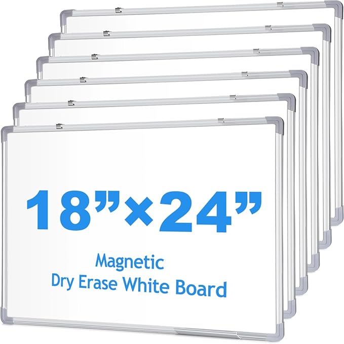 Tinlade 6 Pack Magnetic Dry Erase Whiteboard Message Presentation White Board White Board Dry Erase Aluminum Frame Hanging Whiteboard for School Home Office (18 x 24 Inches)