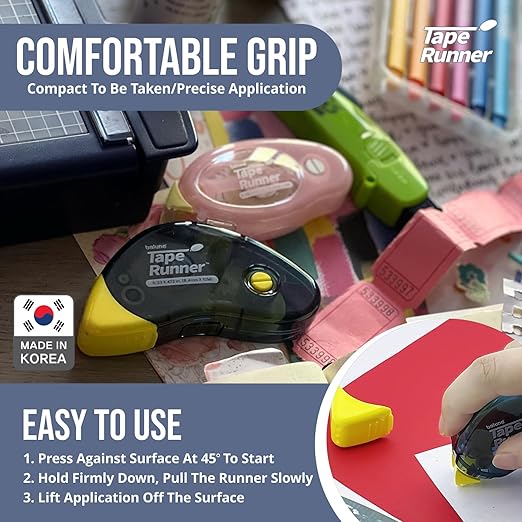Tape Runner - Double Sided Adhesive with Dispenser Roller Included - Acid Free, Sticky, Clear & Transparent - Ideal for Scrapbooking, Crafts & More - Boomerang (417 inches per cartridge), 5 Cartridges