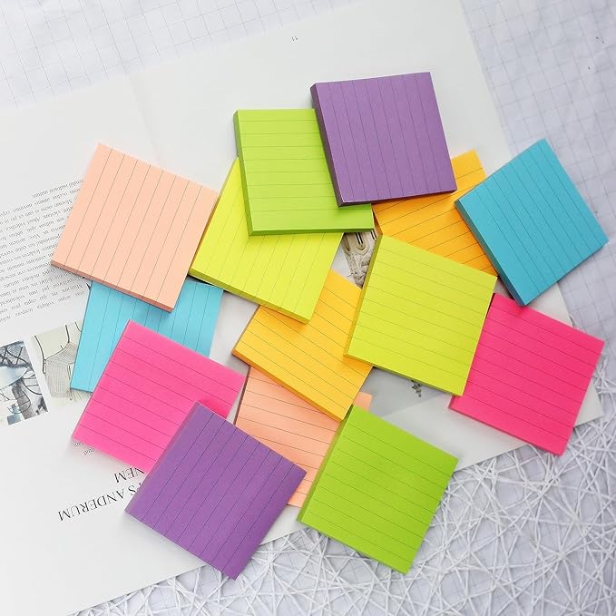 Early Buy Lined Sticky Notes with Lines 4x4 Self-Stick Notes 6 Bright Color 6 Pads, 60 Sheets/Pad