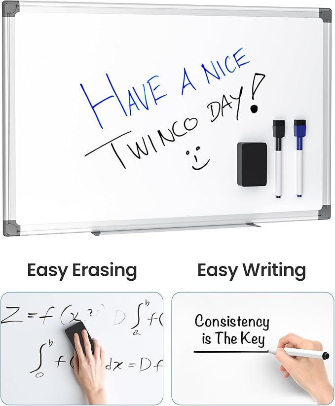 VUSIGN 3PCS Magnetic White Board Kit for Wall 18" x 12", 3 Dry Eraser & 6 Multicolor Markers & 12 Magnetic Pins, Sliver Reinforced Aluminum Frame for Home, School, Office
