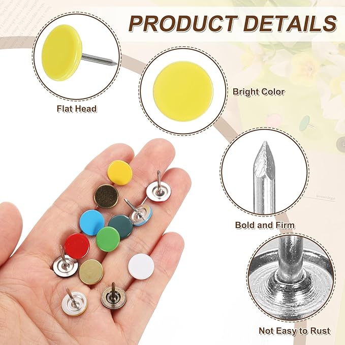 uxcell 100Pcs Upholstery Tacks, 11mmx15mm Flat Head Thumb Tack Decorative Furniture Nails Push Pins for Furniture Sofa Headboards, Light Yellow