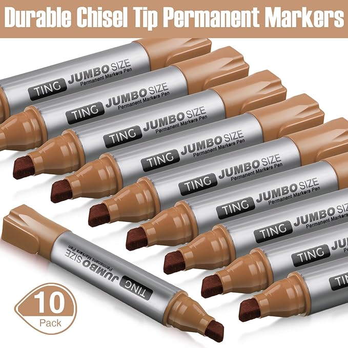 Fuutreo 10 Pack Jumbo Permanent Markers Bulk Large Chisel Tip Permanent Markers Quick Drying Waterproof Big Huge Poster Pens for Office, Logistics Company and More(Brown)