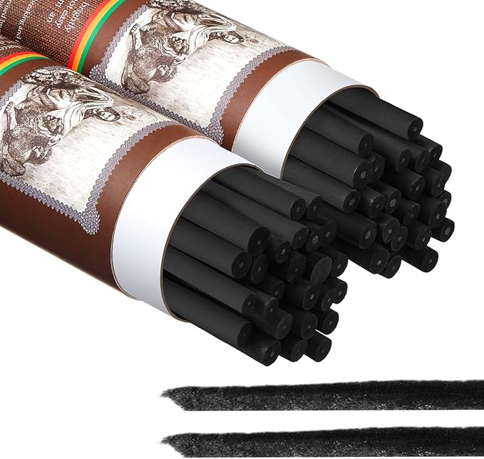 Gueevin 50 Pcs Willow Charcoal Sticks, Willow Charcoal, Artists, Beginners, Students, Perfect for Sketching, Drawing, Shading, and Fine Art (7-9mm)