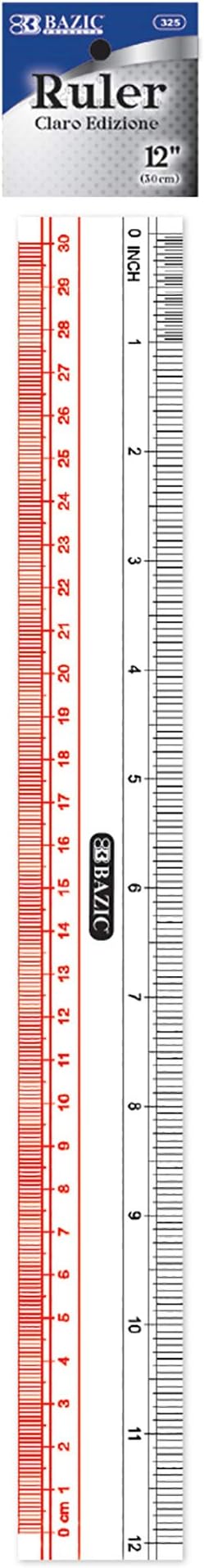 BAZIC Plastic Clear Ruler 12" (30cm), Inches Centimeter Metric Measuring Drafting Rulers, for Students School Supplies, 24-Pack