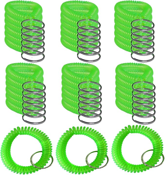 Pack of 36 Colorful Spring Spiral Wrist Coil Key Chain, Wristband Key Ring (Green)