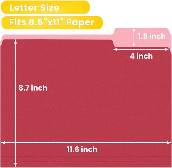 SUNEE File Folders, 30 Pack Manilla Folders 8.5 x 11, Colored File Folders Home Office School Supplies for Documents Files Paper, Red
