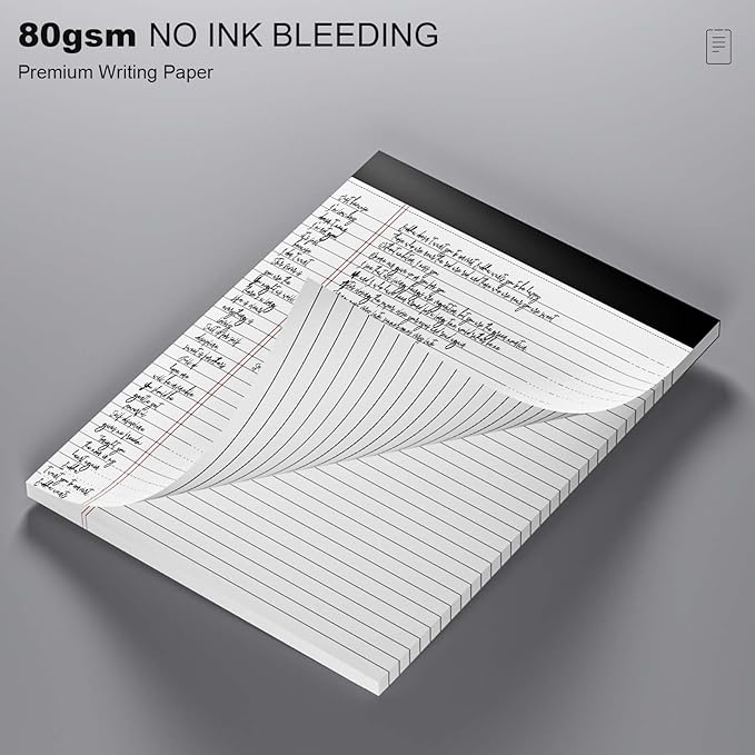 Legal Pads 8.5 x 11 Note Pads 8.5 x 11 Wide Ruled Notepad Lined Paper Writing Pads for Home, School, Office Use, 80gsm Perforated Legal Pad - Sturdy Cardboard Backing Support, 6 Pack (30 Sheets/Pad)