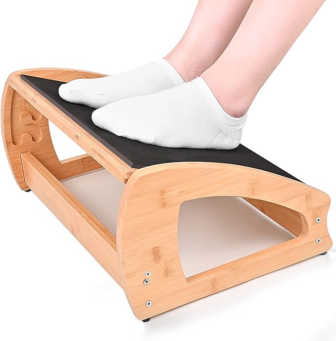 Bamboo Under Desk Footrest, Ergonomic Foot Rest with 4 Height Position Office Footrest, Improves Posture and Blood Circulation, Portable Step Stool for Home and Office (Standard)
