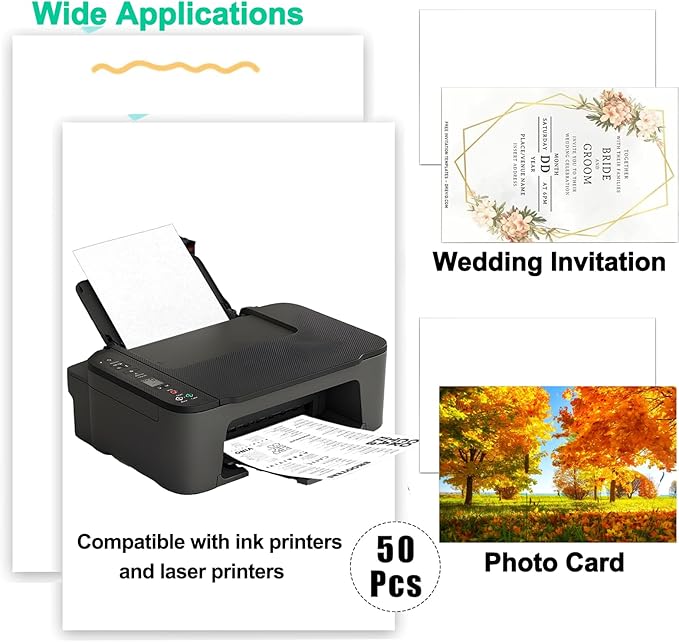 50 Sheets Thick Paper White Cardstock 5 x 7 Inch Smooth Heavy Cards Stock Printer Paper for Invitations, Menus, Wedding, DIY Cards, 250GSM Thick Paper