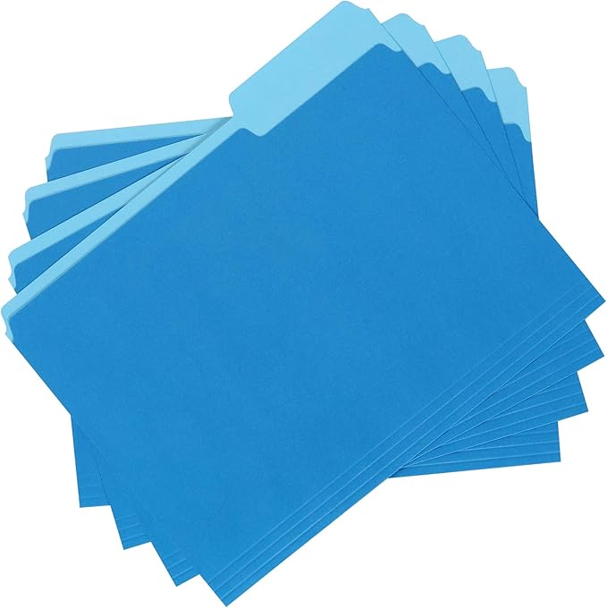 Amazon Basics File Folders with Tabs for Organizing and Filing, Letter Size, 1/3 Cut Tab, 36-Pack, Blue